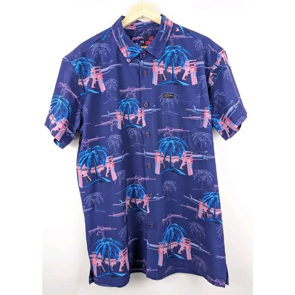 RETRO RIFLE Palm V2 Mens Size Large Purple Short Sleeve Button Down Shirt RARE - Picture 1 of 7
